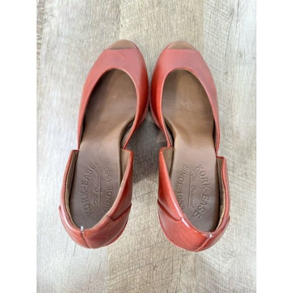 Kork Ease Liliana Heels Shoes Womens 7.5 Red Wedge Slip On Peep Toe Leather - Picture 9 of 13